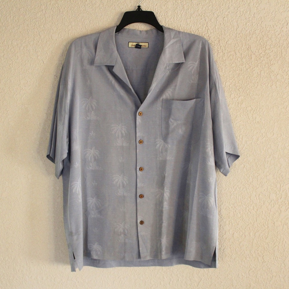 100% Silk - Tommy Bahama Camp Shirt - Light Gray